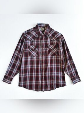 Ely Cattleman Western Pearl Snap Red Black Plaid Button Shirt Long Sleeve